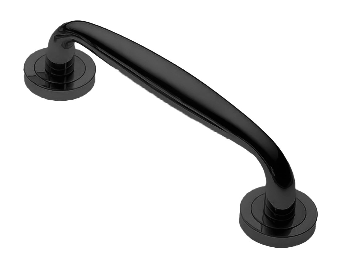 Ручка-скоба дверная Ручка-скоба дверная AIR W1 NERO на круглой розетке, цвет черный, латунь фото купить Москва