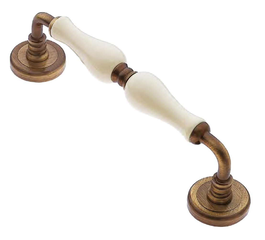 Ручка-скоба дверная Ручка-скоба дверная CERAMICA PH OBR/CHAMP на круглой розетке, цвет бронза/шампань, латунь фото купить Москва