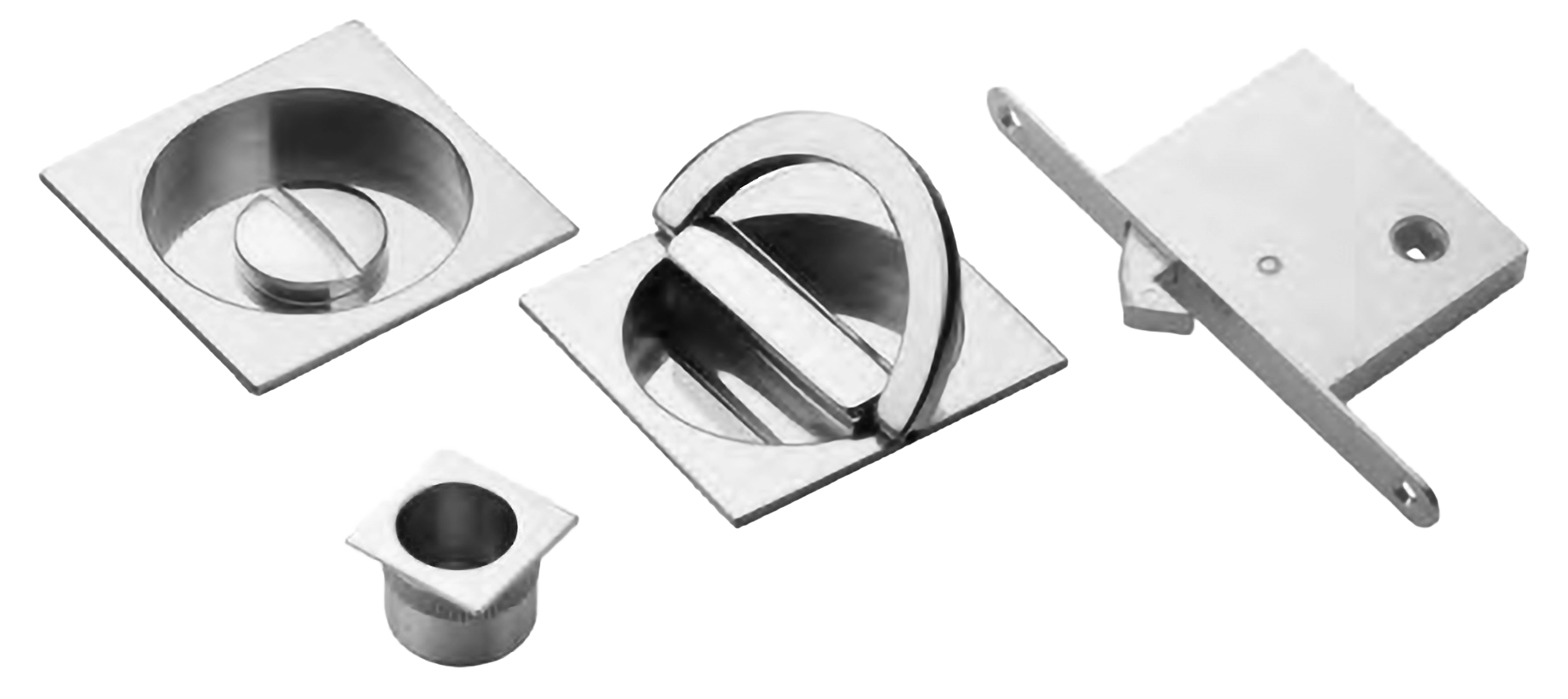 Комплект ручек для раздвижных дверей ART.75B/Q CRO с поворотным кольцом, пальчиковой ручкой и замком, цвет хром, латунь фото купить Москва