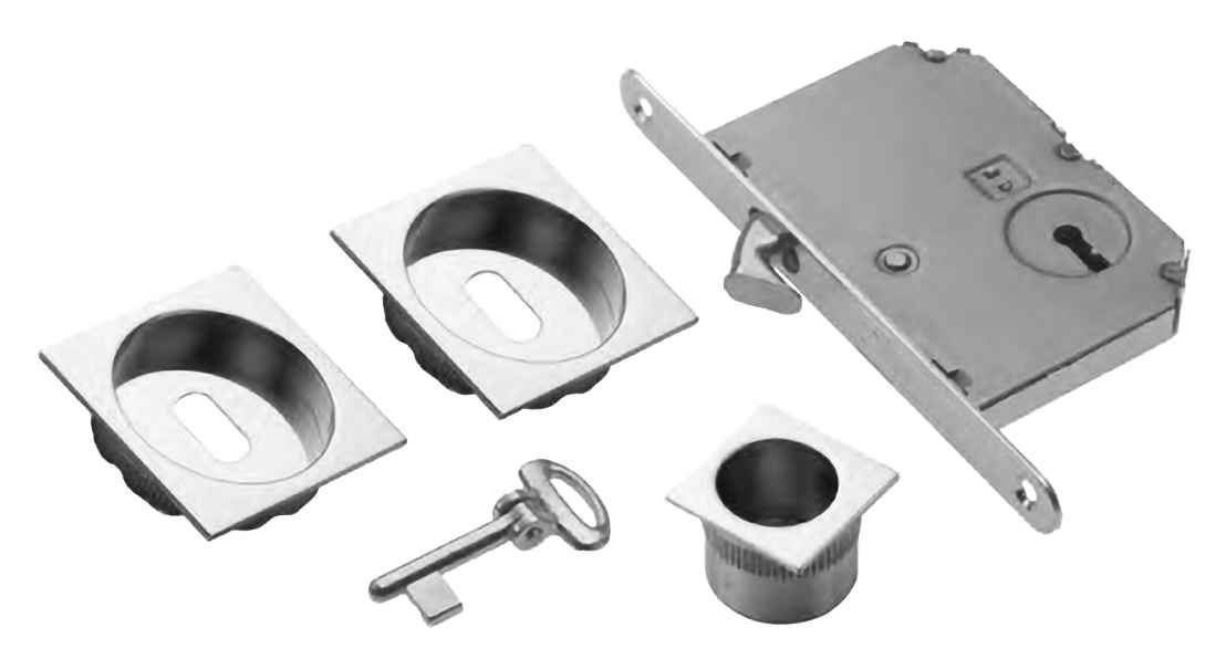 Комплект ручек для раздвижных дверей ART.54B/Q CRO с пальчиковой ручкой, замком и ключом, цвет хром, латунь фото купить Москва