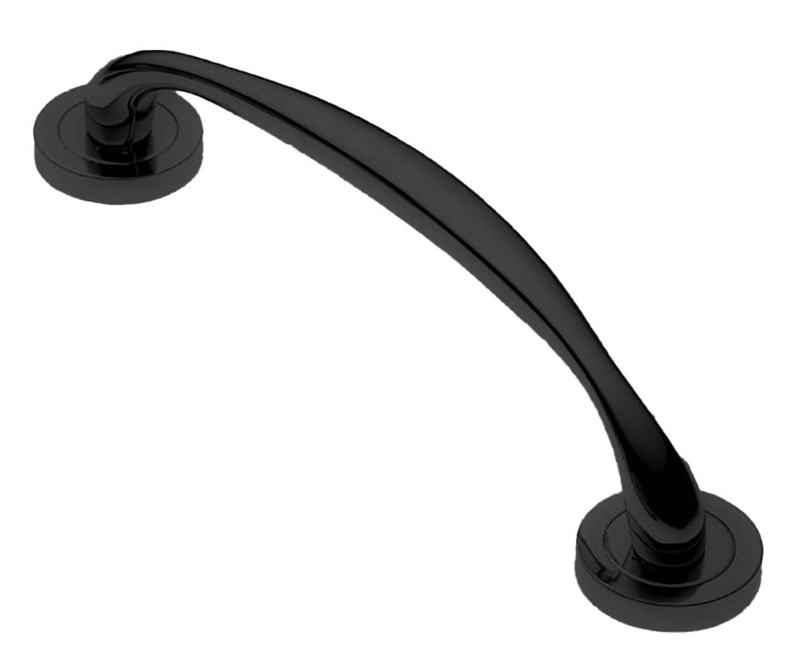 Ручка-скоба дверная LEON PH NERO на круглой розетке, цвет черный, латунь фото купить в Москве