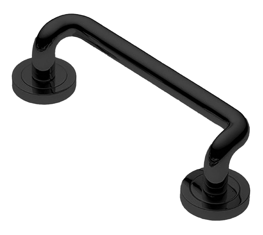 Ручка-скоба дверная SNAKE PH NERO на круглой розетке, цвет черный, латунь фото купить в Москве