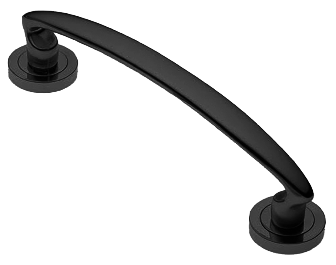 Ручка-скоба дверная FLAMINGO PH NERO на круглой розетке, цвет черный, латунь фото купить в Москве