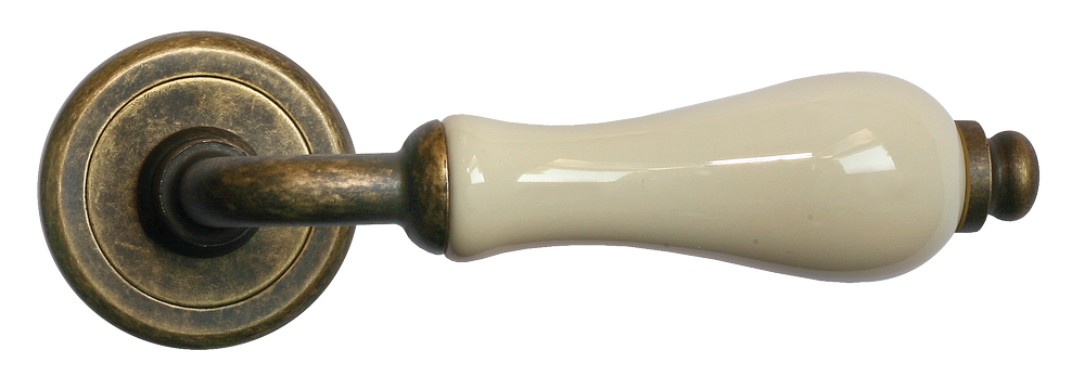 Ручка дверная CERAMICA R4 OBR/CHAMP раздельная на круглой розетке, цвет - бронза/шампань, латунь фото купить в Москве