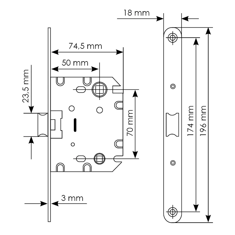 Защелка межкомнатная 1870P SN -IND SP-1 с ответной планкой, бесшумная сантехническая, цвет никель фото купить в Москве
